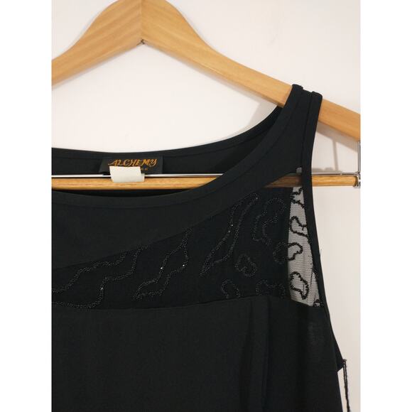 Vintage Alchemy NY Y2K Black Mesh Cutout Maxi Dress Size 12 NWT Goth Grunge 90s - Picture 6 of 11